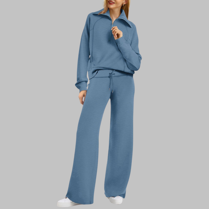UDAY™ - Comfy Half Zip Sweatshirt and Wide Leg Pants Set