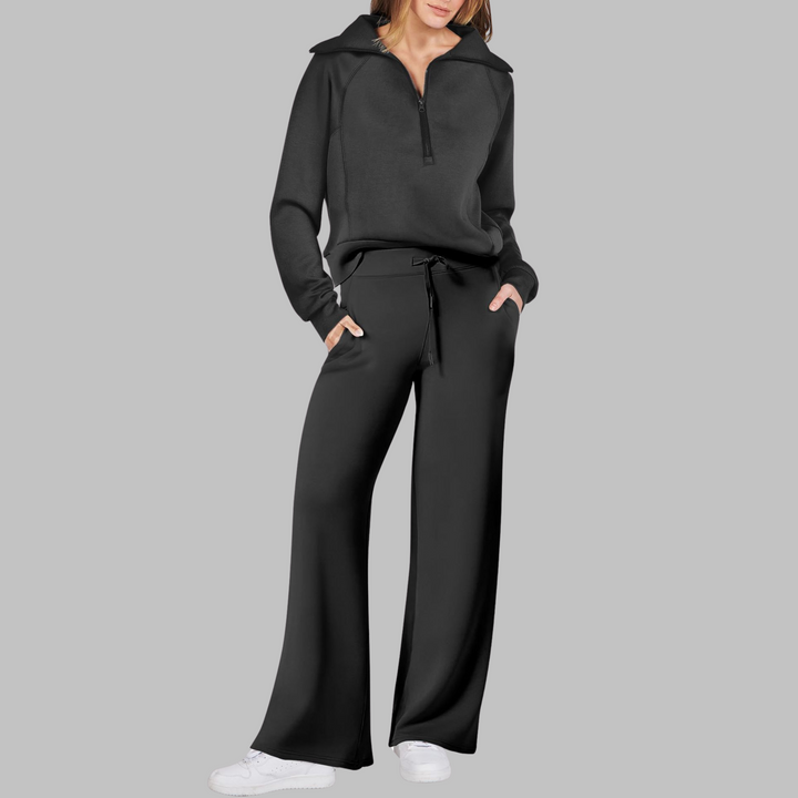 UDAY™ - Comfy Half Zip Sweatshirt and Wide Leg Pants Set