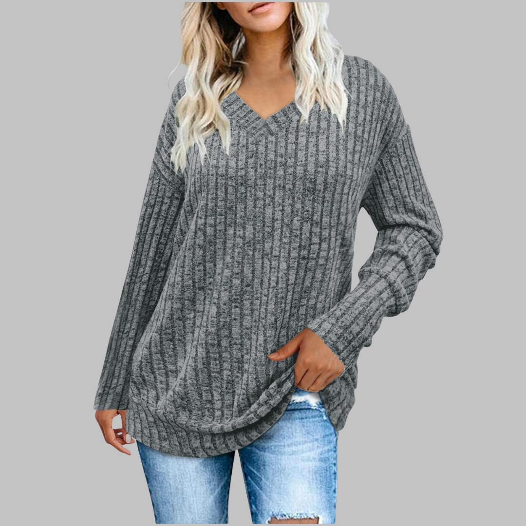 KASHA™ - Casual V-Neck Long Sleeve Sweater